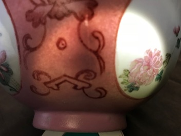 Two Chinese famille rose and grisaille bowls and an incense burner, Yongzheng and later
