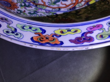 A large Chinese doucai 'Dragon and phoenix' charger, Yongzheng mark, Republic, 20th C.