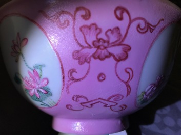 Two Chinese famille rose and grisaille bowls and an incense burner, Yongzheng and later