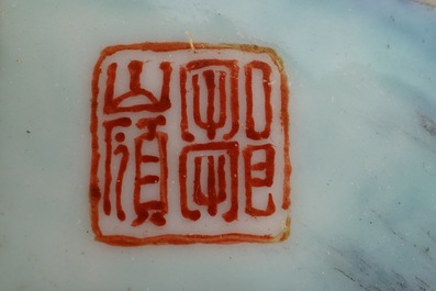 A Chinese qianjiang cai landscape plaque, seal mark, Republic, 1st half 20th C.