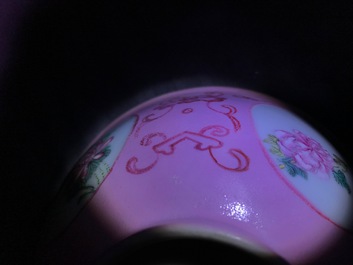 Two Chinese famille rose and grisaille bowls and an incense burner, Yongzheng and later