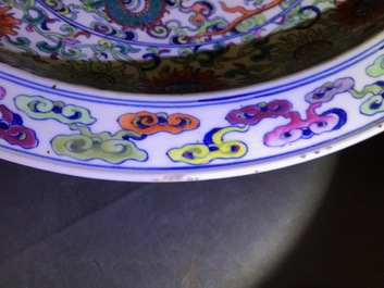 A large Chinese doucai 'Dragon and phoenix' charger, Yongzheng mark, Republic, 20th C.