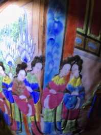 Two large Chinese famille rose vases with figurative design, 19th C.