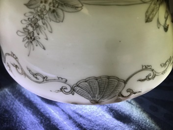 Two Chinese famille rose and grisaille bowls and an incense burner, Yongzheng and later
