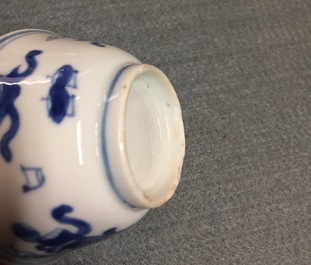 Two Chinese famille verte and Imari-style plates and four cups and saucers, Kangxi and later