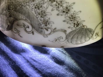 Two Chinese famille rose and grisaille bowls and an incense burner, Yongzheng and later