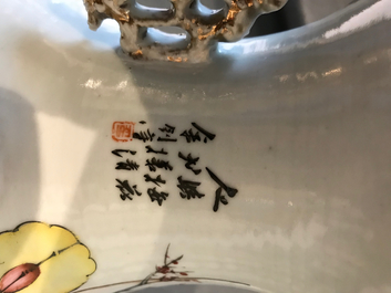 Vier Chinese famille rose en verte vazen, 19/20e eeuw