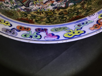 A large Chinese doucai 'Dragon and phoenix' charger, Yongzheng mark, Republic, 20th C.