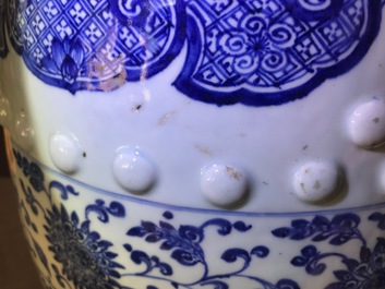 A Chinese blue and white 'lotus scroll' garden seat, Qianlong