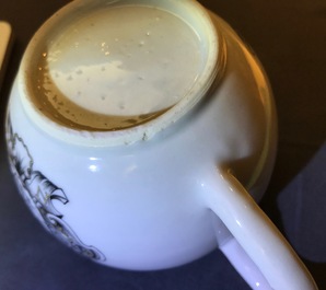 Two Chinese armorial grisaille and gilt teapots, Qianlong