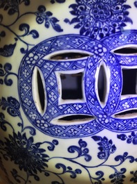 A Chinese blue and white 'lotus scroll' garden seat, Qianlong