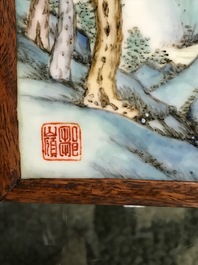 A Chinese qianjiang cai landscape plaque, seal mark, Republic, 1st half 20th C.