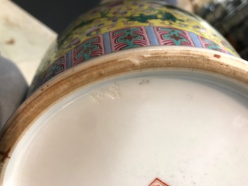 Three Chinese famille rose vases, Republic, 20th C.