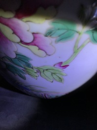 Two large Chinese famille rose olive-shaped ginger jars of floral design, 19th C.