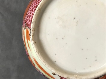 A Chinese iron red and gilt rosewater sprinkler and a mandarin design teapot, Kangxi and Qianlong