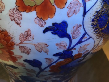 A pair of very large Chinese Imari-style vases and covers with pheasants, Kangxi