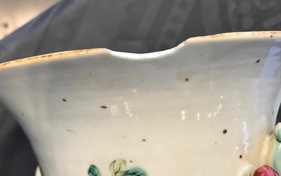Two Chinese famille rose vases and a large deep bowl, 19th C.