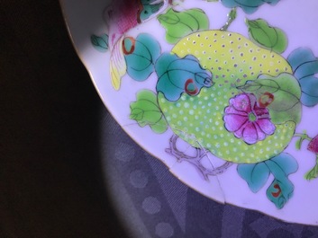 Six Chinese famille rose and verte plates, 19/20th C.