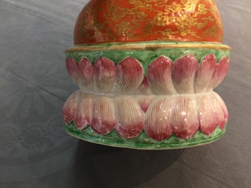 A Chinese parcel-gilt famille rose model of Buddha, 19th C.