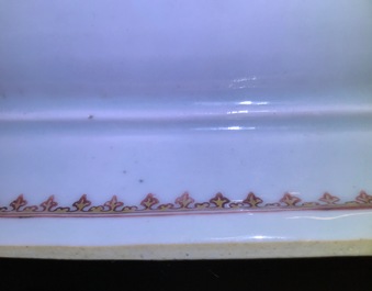 A Chinese monogrammed famille rose tureen and cover on stand, Qianlong