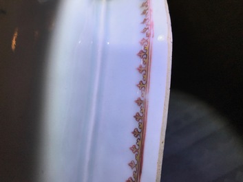 A Chinese monogrammed famille rose tureen and cover on stand, Qianlong