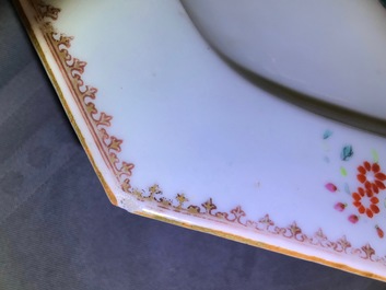 A Chinese monogrammed famille rose tureen and cover on stand, Qianlong