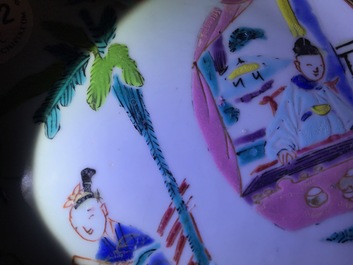 Two Chinese famille verte and rose plates, Kangxi and Yongzheng