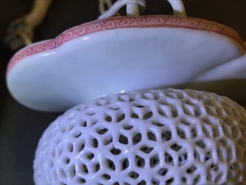 A rare Chinese famille rose reticulated hanging basket, Yongzheng/Qianlong