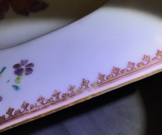 A Chinese monogrammed famille rose tureen and cover on stand, Qianlong