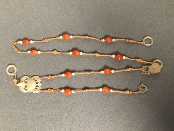 A Chinese jade and carneole necklace, Qing