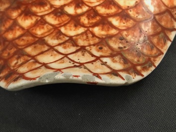 A rare Chinese iron red and gilt carp tureen and cover, Qianlong