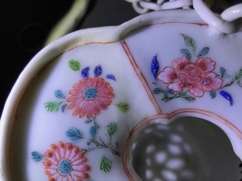 A rare Chinese famille rose reticulated hanging basket, Yongzheng/Qianlong