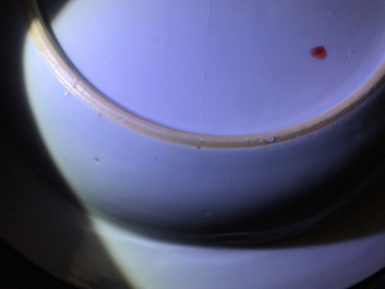 Two Chinese famille verte and rose plates, Kangxi and Yongzheng