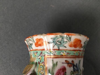 A pair of Chinese famille rose turquoise-ground vases, 19th C.
