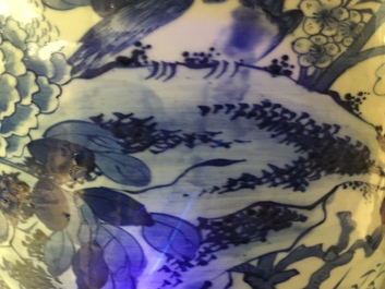 A large Chinese blue and white vase with a lady and calligraphy, 19th C.