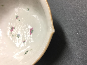Two Chinese famille rose bowls and a Canton blue-ground vase, 19th C.