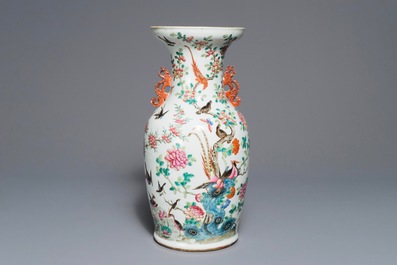 A Chinese famille rose 'phoenixes and pheasants' vase, 19th C.