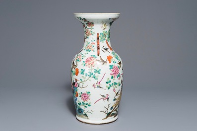 A Chinese famille rose 'phoenixes and pheasants' vase, 19th C.