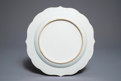 A Chinese grisaille Belgian market armorial dish 'Reubs-de Dobbeleer', Qianlong