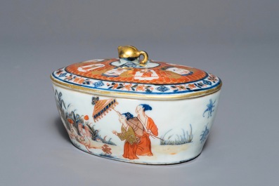 Un beurrier en porcelaine de Chine de style Imari &agrave; d&eacute;cor "Dames au Parasol", Qianlong, ca. 1736-1738