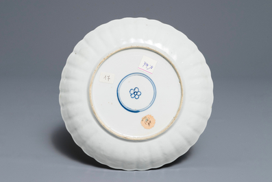 A lobed Chinese famille verte plate with insects, Kangxi
