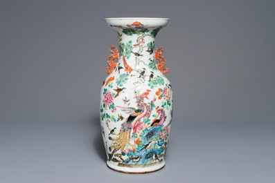 A Chinese famille rose 'phoenixes and pheasants' vase, 19th C.