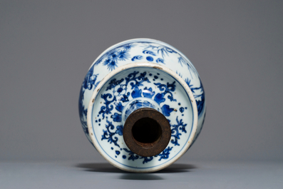 A large Chinese bronze-mounted blue and white candlestick, Transitional period