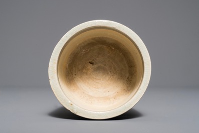 A Chinese cylindrical qingbai tripod incense burner, Song or Yuan
