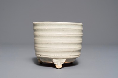 A Chinese cylindrical qingbai tripod incense burner, Song or Yuan