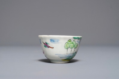 A Dutch-decorated Chinese export 'Adam &amp; Eve' cup and saucer, Yongzheng
