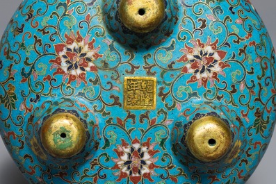 A Chinese cloisonn&eacute; tripod incense burner, Qianlong mark, 18/19th C.