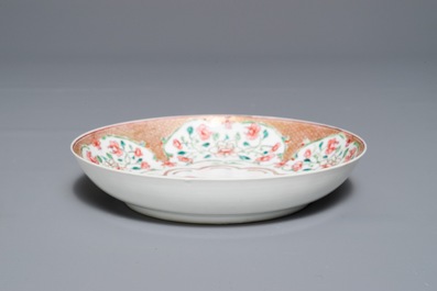 A Chinese famille rose eggshell plate with floral design, Yongzheng