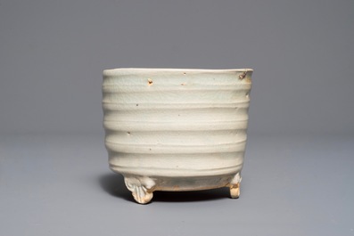 A Chinese cylindrical qingbai tripod incense burner, Song or Yuan