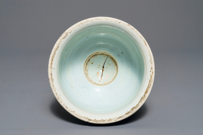 A large Chinese bronze-mounted blue and white candlestick, Transitional period